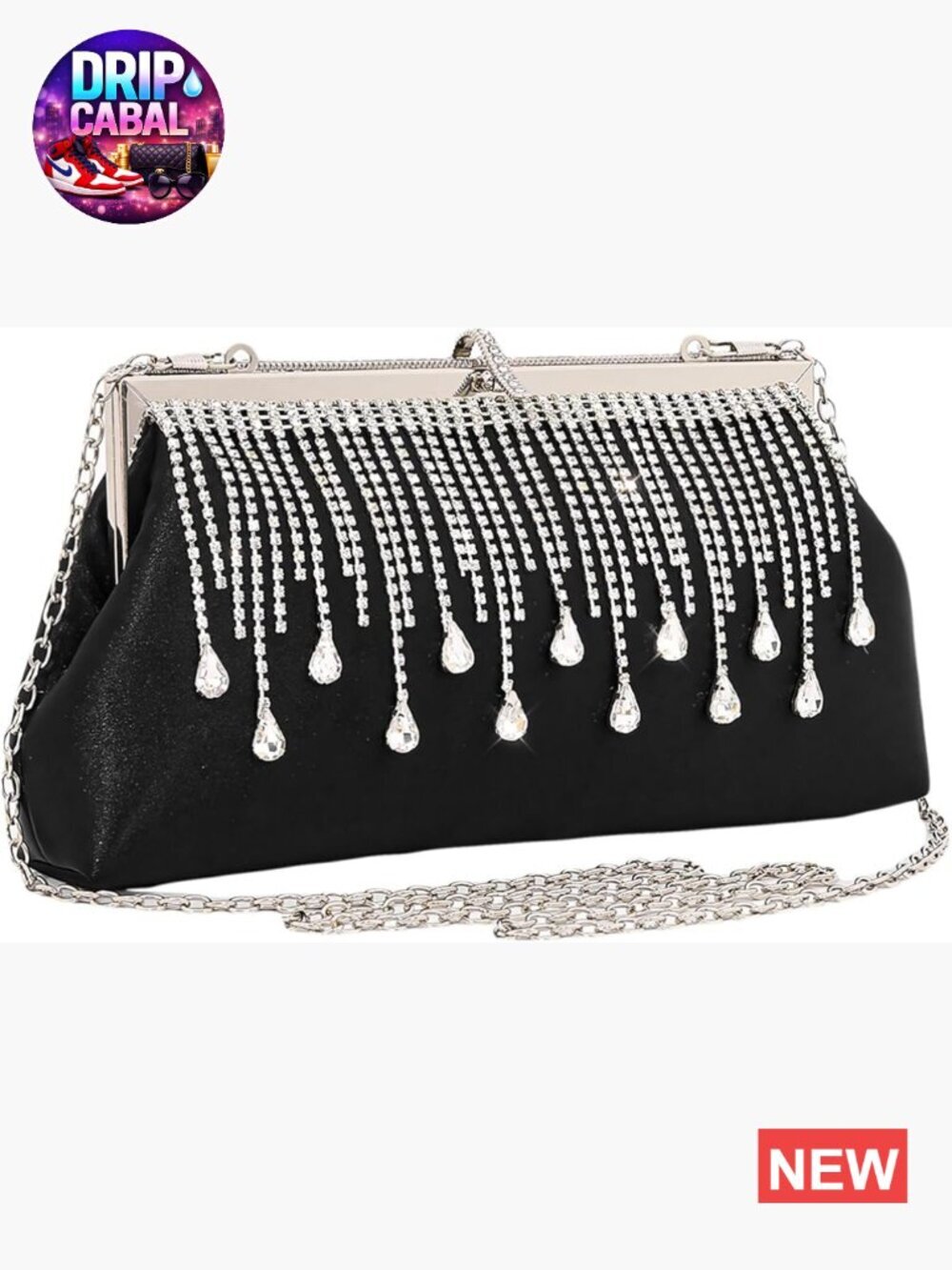 Satin Rhinestone Fringe Clutch Evening Bag for Wedding Prom Party